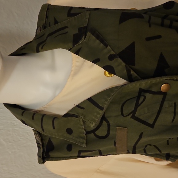 Vtg FOREVER 21 Army Green Abstract   Geometric Military Utility Vest - Picture 4 of 8